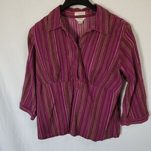 Christopher & Banks Red and Gold Notched Collar Blouse